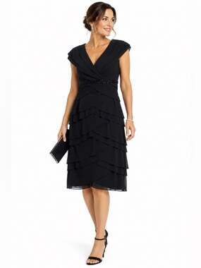Alex Evenings Beaded Cocktail Dress Women 10 Black Formal Wedding Guest Evening